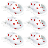 6x Cowboy Hat w/ Sparkly Hearts & Feather Trim Bulk Pack - White/Red (Western Party Costume & Fancy Dress)