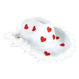 Cowboy Hat with Sparkly Hearts and Feather Trim for Parties & Costumes in White/Red