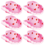 6x Cowboy Hat w/ Sparkly Hearts & Feather Trim Bulk Pack - Pink/Red (Western Party Costume & Fancy Dress)
