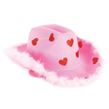 Cowboy Hat with Sparkly Hearts and Feather Trim for Parties & Costumes in Pink/Red