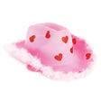 Cowboy Hat with Sparkly Hearts and Feather Trim for Parties & Costumes in Pink/Red