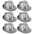 6x Metallic Disco Print Trilby Hat Bulk Pack - Black/Silver (Party Costume & Fancy Dress)
