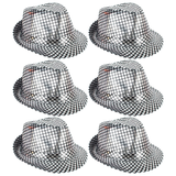 6x Metallic Disco Print Trilby Hat Bulk Pack - Black/Silver (Party Costume & Fancy Dress)