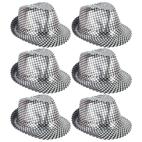 6x Metallic Disco Print Trilby Hat Bulk Pack - Black/Silver (Party Costume & Fancy Dress)