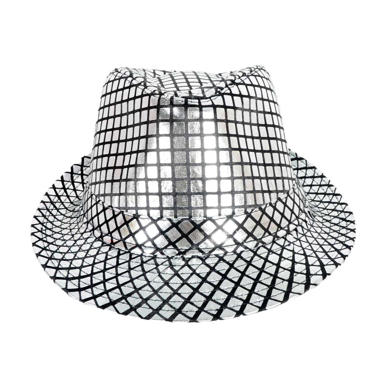 Metallic Disco Print Trilby Hat - Black/Silver (Party Costume & Fancy Dress)