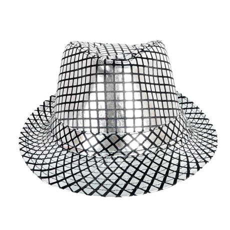 6x Metallic Disco Print Trilby Hat Bulk Pack - Black/Silver (Party Costume & Fancy Dress)