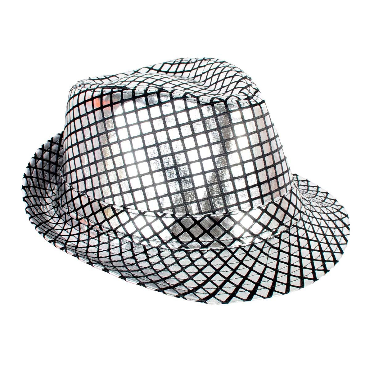 Metallic Disco Print Trilby Party Costume Hat - Black & Silver