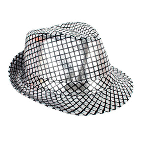 Metallic Disco Print Trilby Party Costume Hat - Black & Silver