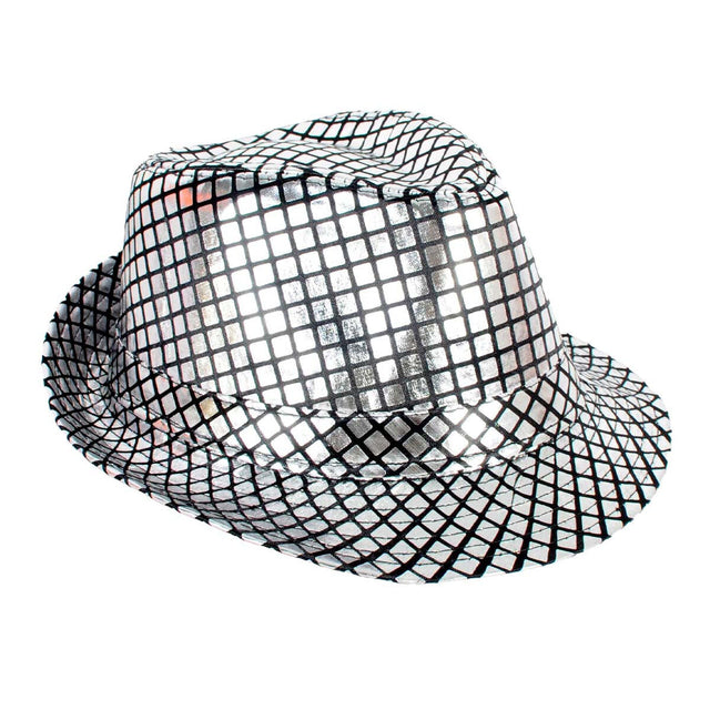 Metallic Disco Print Trilby Party Costume Hat - Black & Silver