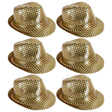 6x Metallic Disco Print Trilby Hat Bulk Pack - Black/Gold (Party Costume & Fancy Dress)