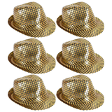 6x Metallic Disco Print Trilby Hat Bulk Pack - Black/Gold (Party Costume & Fancy Dress)