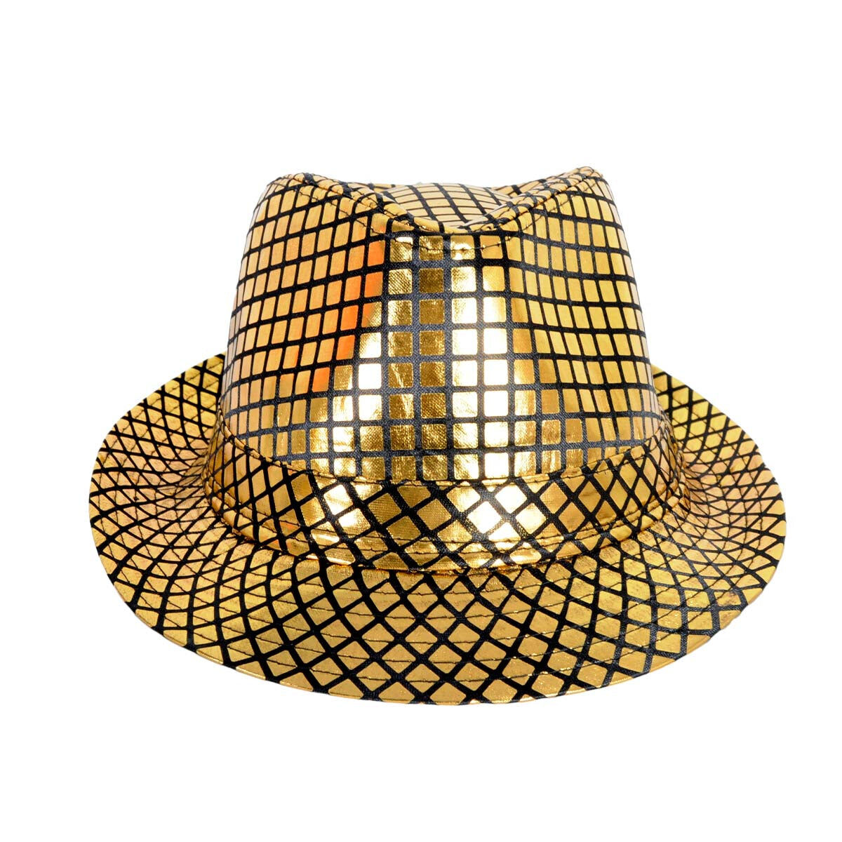 Metallic Disco Print Trilby Hat - Black/Gold (Party Costume & Fancy Dress)