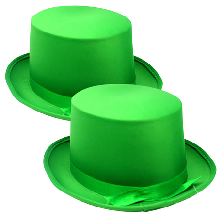 2x SATIN TOP HAT Costume Party Cap Fancy Dress Trilby Fedora One Size - Green