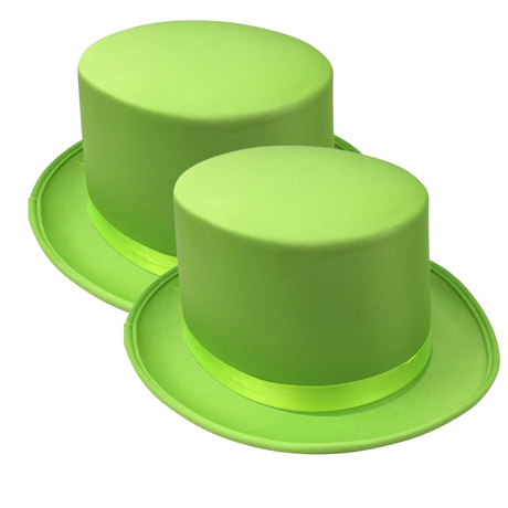 2x SATIN TOP HAT Costume Party Cap Fancy Dress Trilby Fedora One Size - Light Green