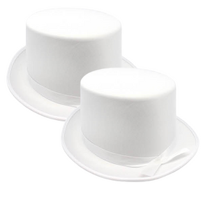 2x White Satin Top Hats - Dance Costume/Fancy Dress Party