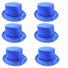 6x Blue Satin Top Hat Bulk - Dance Costume/Fancy Dress Party