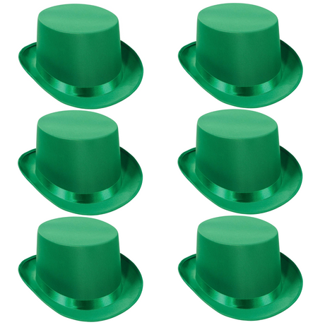 6x SATIN TOP HAT Costume Party Cap Fancy Dress Trilby Fedora One Size BULK - Green