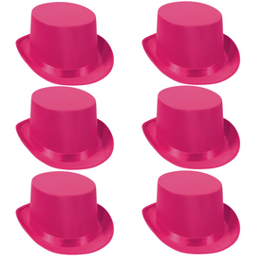 6x Hot Pink Satin Top Hat Bulk - Dance Costume/Fancy Dress Party
