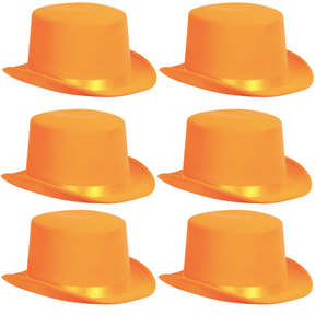 6x Orange Satin Top Hat Bulk - Dance Costume/Fancy Dress Party
