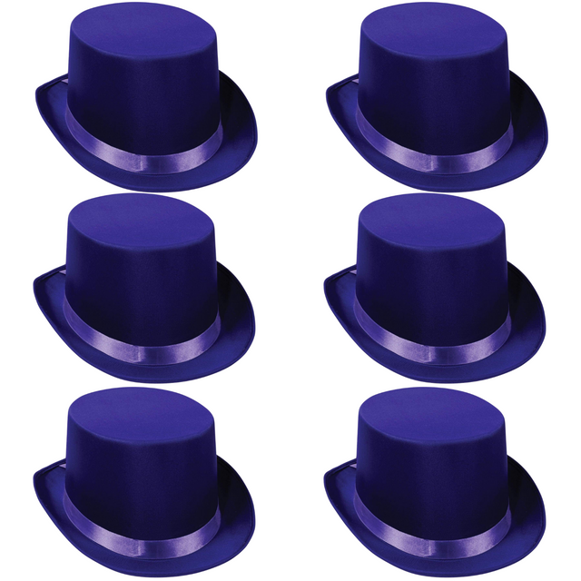 6x SATIN TOP HAT Costume Party Cap Fancy Dress Trilby Fedora One Size BULK - Purple