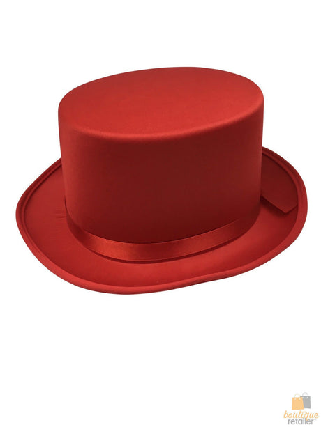 6x SATIN TOP HAT Costume Party Cap Fancy Dress Trilby Fedora One Size BULK - Red