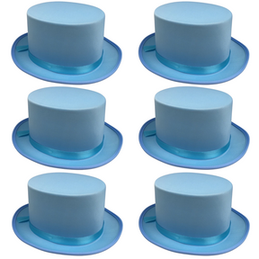6x Sky Blue Satin Top Hat Bulk - Dance Costume/Fancy Dress Party
