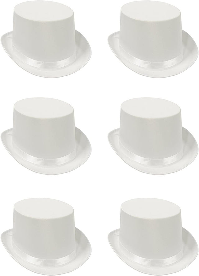 6x SATIN TOP HAT Costume Party Cap Fancy Dress Trilby Fedora One Size BULK - White
