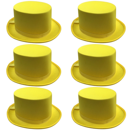 6x Yellow Satin Top Hat Bulk - Dance Costume/Fancy Dress Party