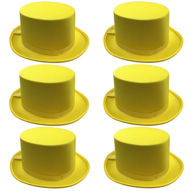 6x SATIN TOP HAT Costume Party Cap Fancy Dress Trilby Fedora One Size BULK - Yellow