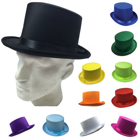 6x SATIN TOP HAT Costume Party Cap Fancy Dress Trilby Fedora One Size BULK - Black