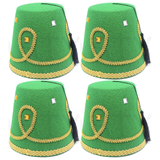 4x Deluxe Green Turkish Fez Hat w/ Gold Trim & Black Tassel Bulk Pack - Fancy Dress Party