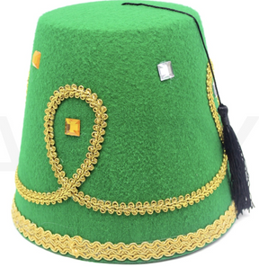 Deluxe Green Turkish Fez Hat w/ Gold Trim & Black Tassel - Fancy Dress Party