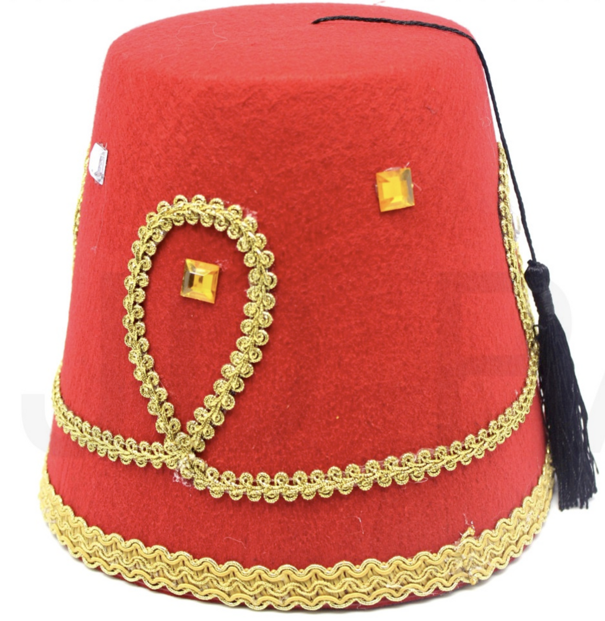 Deluxe Red Turkish Fez Hat w/ Gold Trim & Black Tassel - Fancy Dress Party