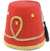 Deluxe Red Turkish Fez Hat w/ Gold Trim & Black Tassel - Fancy Dress Party