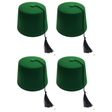 4x Green Moroccan Fez Hat w/ Black Tassel Bulk Pack - Fancy Dress Costume