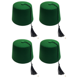 4x Green Moroccan Fez Hat w/ Black Tassel Bulk Pack - Fancy Dress Costume