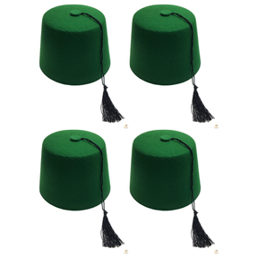 4x Green Moroccan Fez Hat w/ Black Tassel Bulk Pack - Fancy Dress Costume