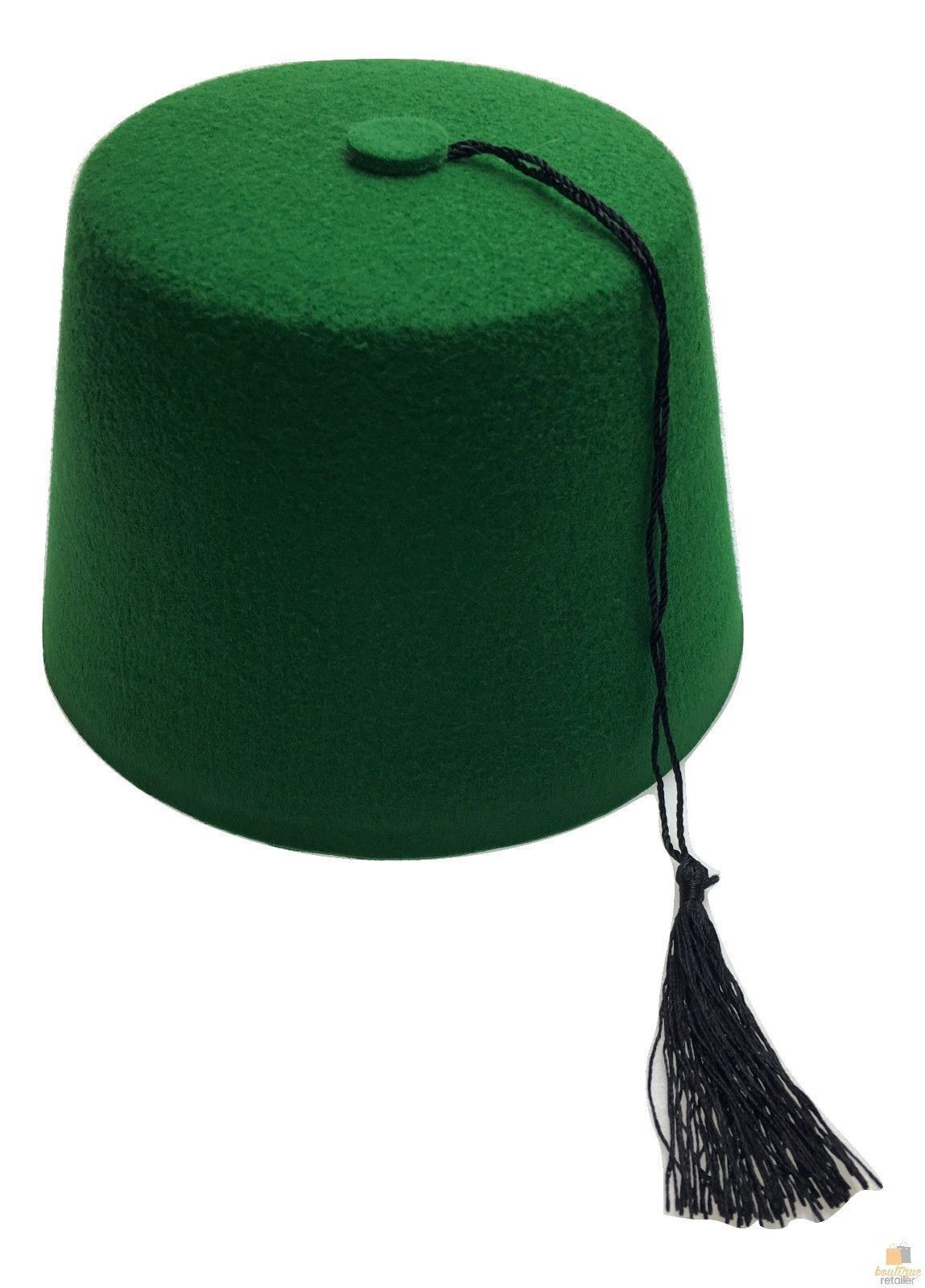 4x Green Moroccan Fez Hat w/ Black Tassel Bulk Pack - Fancy Dress Costume
