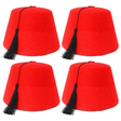 4x Red Moroccan Fez Hat w/ Black Tassel Bulk Pack - Fancy Dress Costume