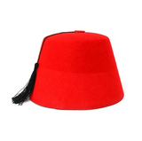 Red Moroccan Fez Hat w/ Black Tassel - Fancy Dress Costume