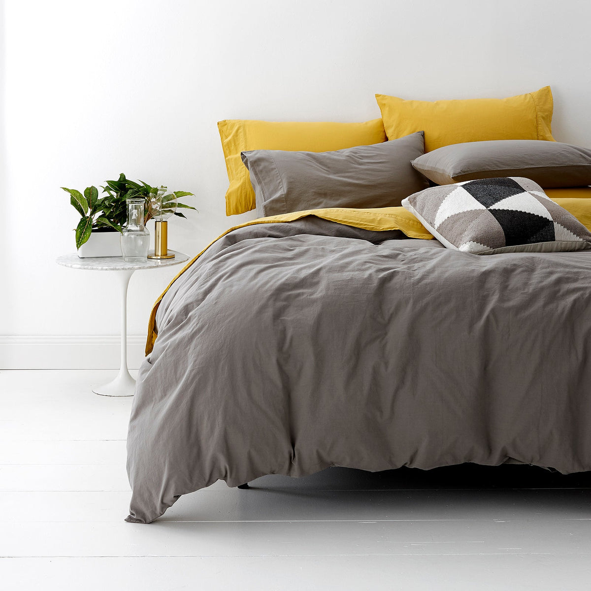 Park Avenue European Vintage Washed Cotton Quilt Cover Set - Coal