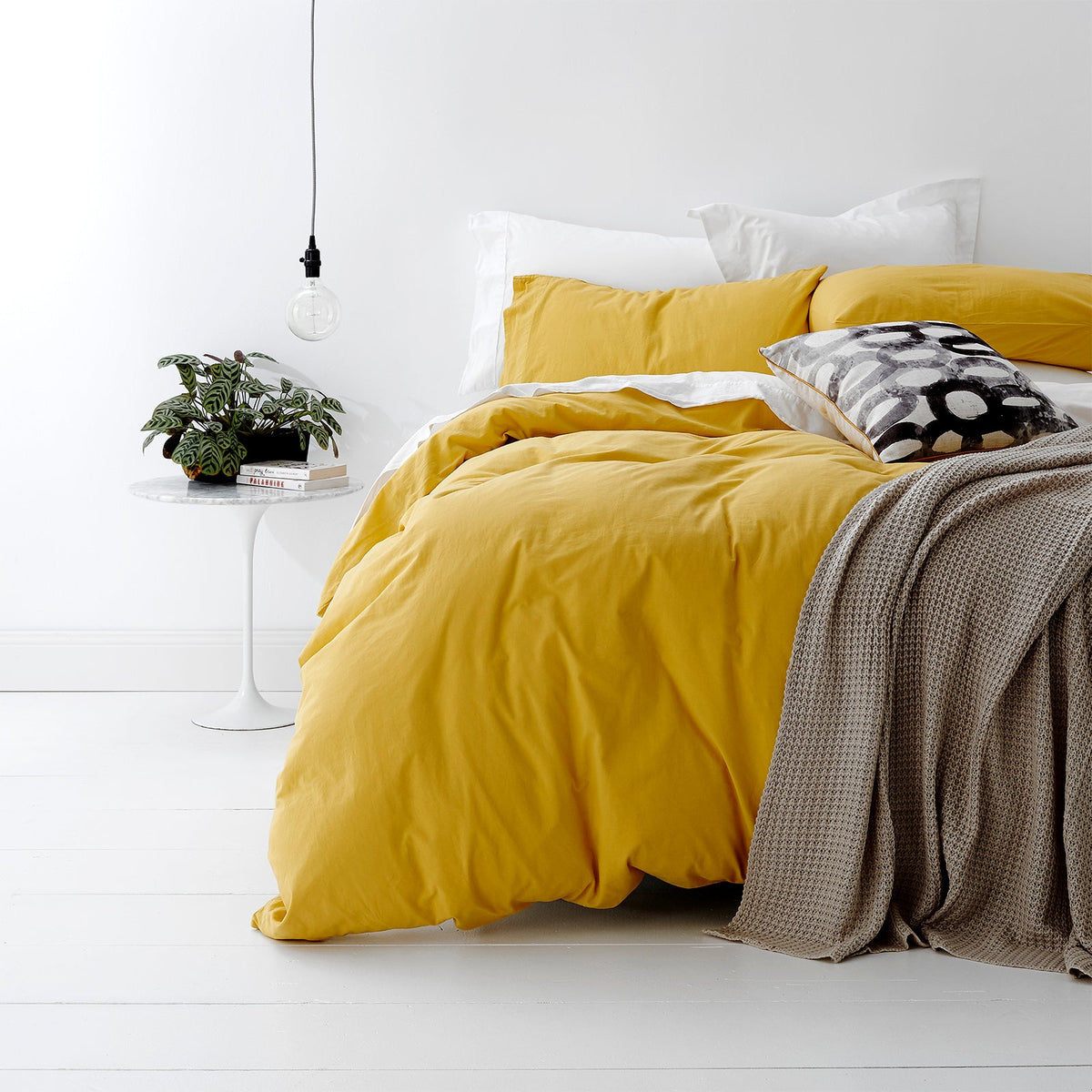 Park Avenue European Vintage Washed Cotton Quilt Cover Set - Misted Yellow