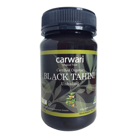 3x 375g Carwari Unhulled Black Tahini Paste Bulk Pack (100% Sesame Seeds) in Glass Jar