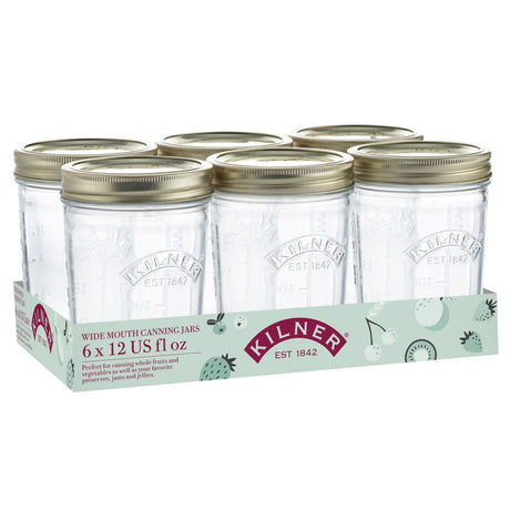 Kilner Wide Mouth Preserve Jars Set of 6 – 350ml Glass Canning Storage Screw Lid