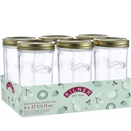 Kilner Wide Mouth Preserve Jars Set of 6 – 500ml Glass Canning Storage Screw Lid