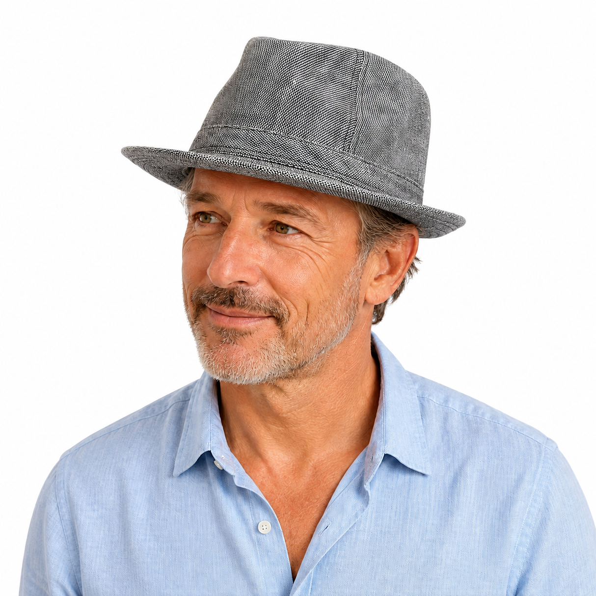 Mens Wool Blend Tweed Trilby Hat in Charcoal with Stingy Brim