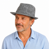Mens Wool Blend Tweed Trilby Hat in Charcoal with Stingy Brim