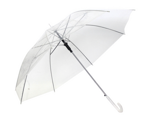 Clear Transparent Umbrella w/ White Handle (Wedding Rain Parasol)