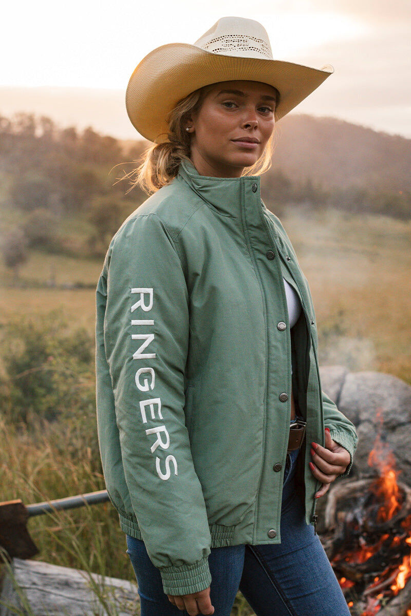 Ringers Western Tesbury Button Up Womens Quilted Jacket in Leaf/Off White