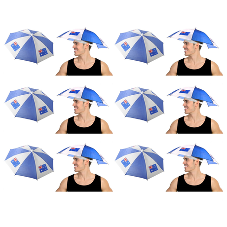 6x Australia Umbrella Hat Bulk Pack - Rain Novelty Cap for Tennis/Cricket/Sport Events